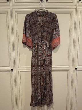 Angie Floral Maxi Dress in Black and Coral